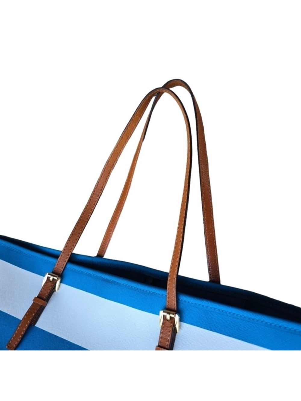Michael Kors Blue/White Saffiano Leather Stripe Travel Tote Jet Set - Picture 12 of 12